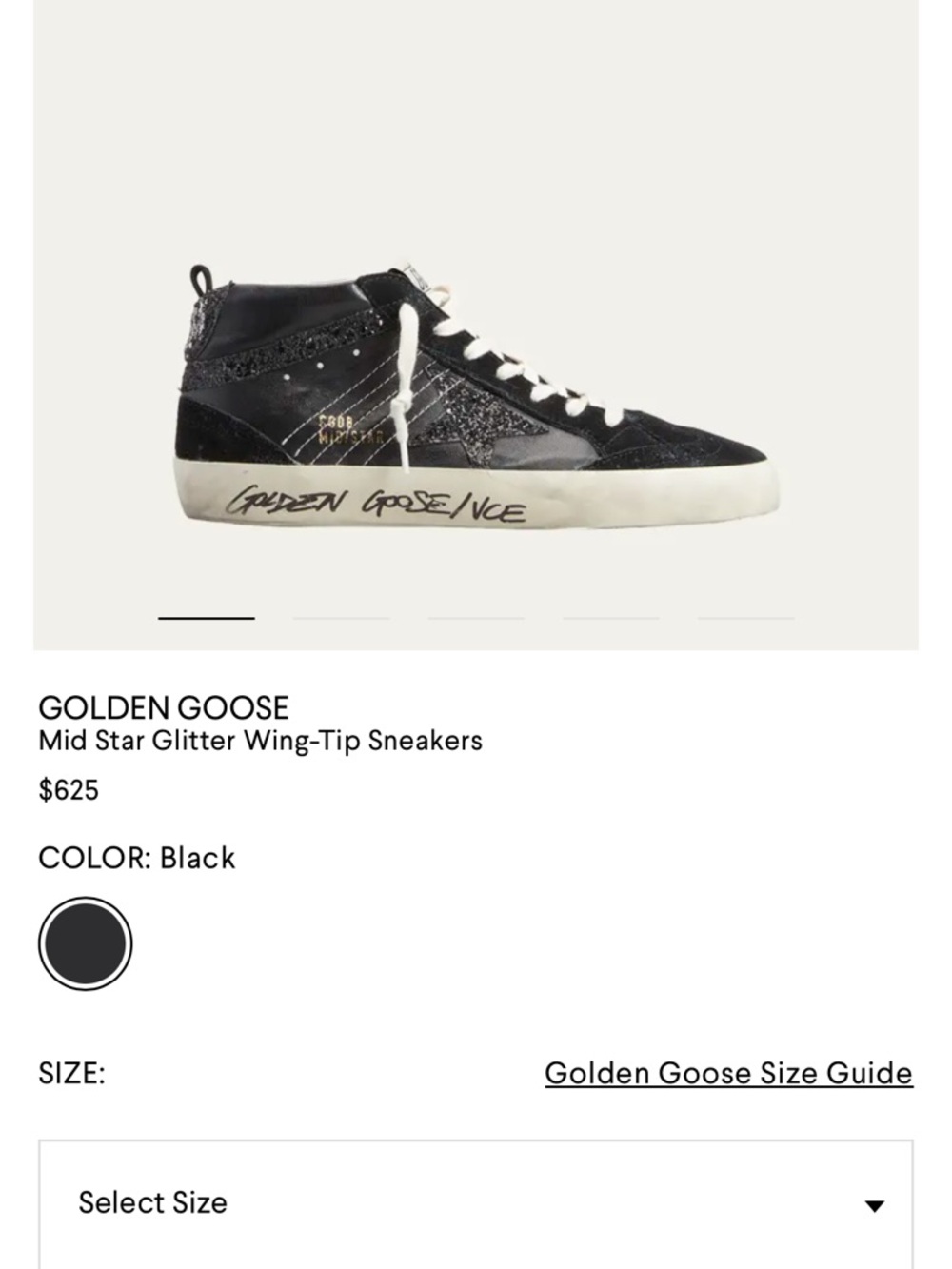 Golden Goose Black Mid-Star Glitter Wing-Tip Sneakers